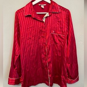 VINTAGE VICTORIA’S SECRET SATIN PJ STRIPED BUTTON DOWN